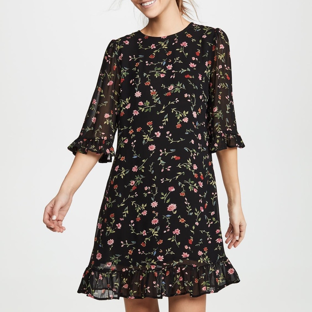 GANNI Floral Print Georgette Mini Dress Ruffle Boho Details Women 40 Medium M 8